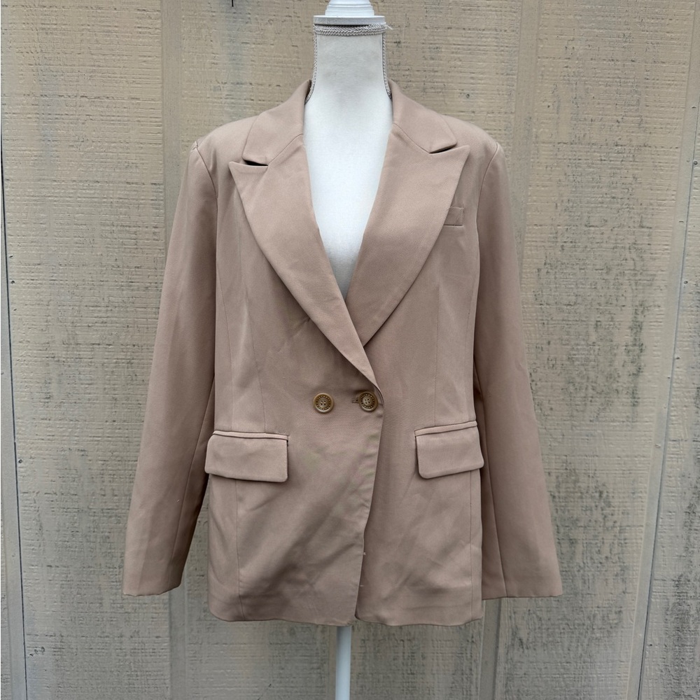 Avec Les Filles Tan Double-Breasted Blazer